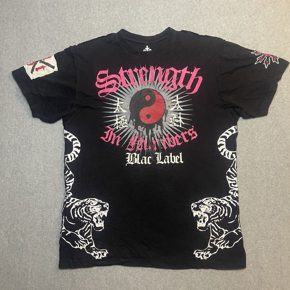 Y2K Blac Label Tiger Yin Yang Graphic Men's XL Crew Neck T-Shirt Black Grunge
